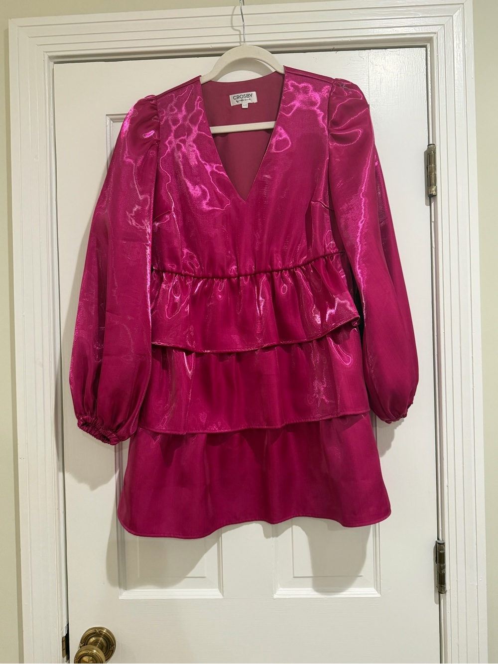 crosby. Fuchsia Tiered Satin Dress